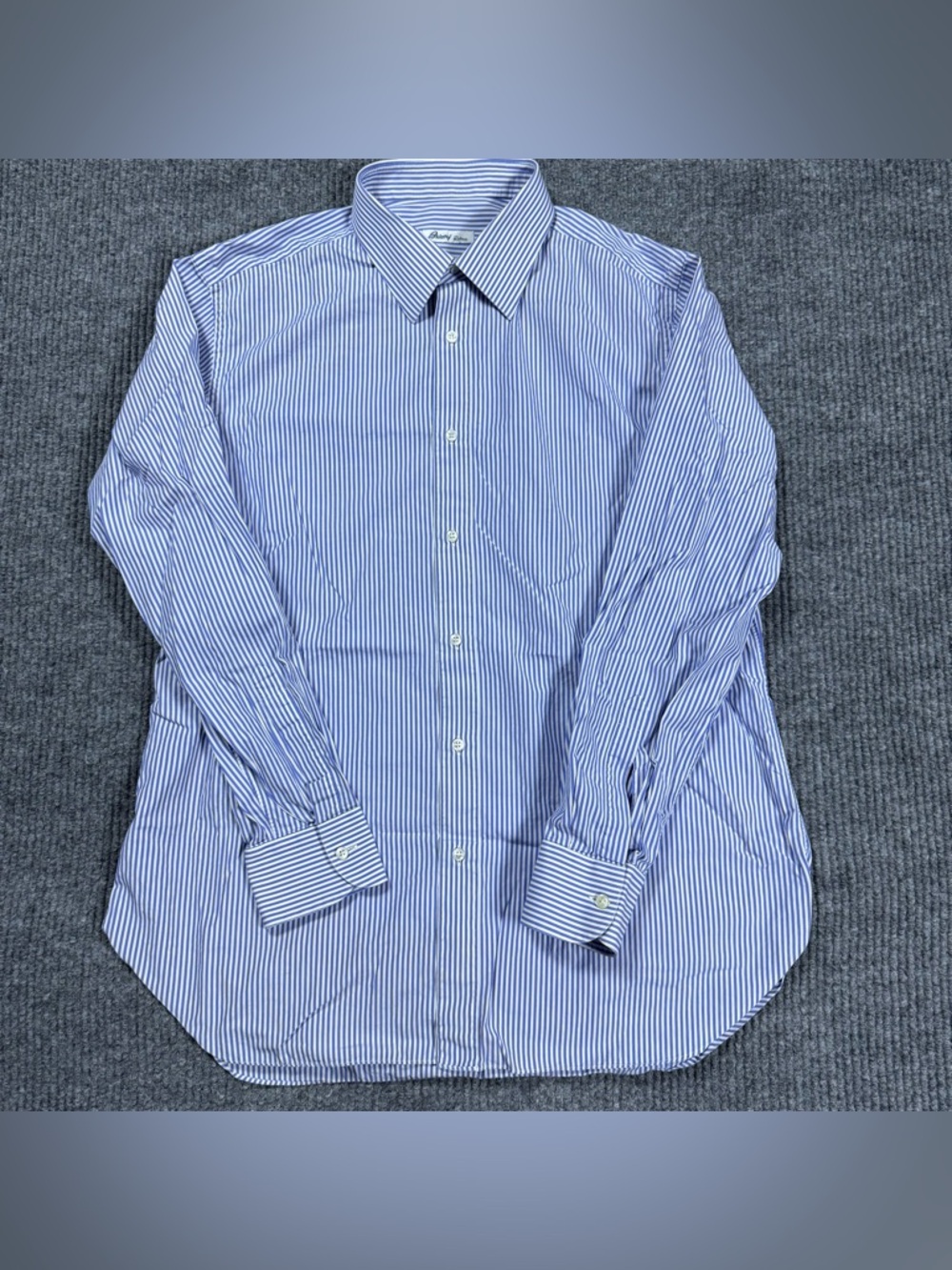 Brioni Dress Shirt Mens 17 / 43 Striped Blue Button Up Cotton Made in Italy - Picture 5 of 10